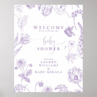 Vintage Lilac Lavender Floral Script Baby Shower