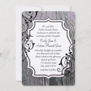 Vintage Lilac Old Barn Wood Swirl Wedding Invitation