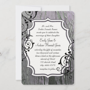 Vintage Lilac Old Barn Wood Swirl Wedding Invitation