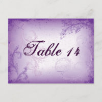 Vintage lilac purple scroll leaf table number