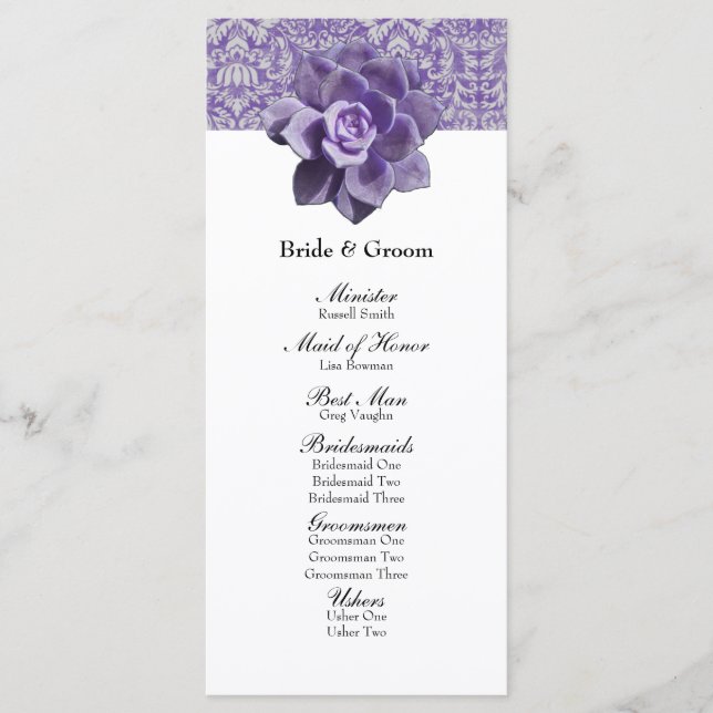 Vintage Lilac Succulent Wedding Program Programme (Front)