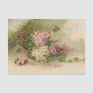 Vintage Lilacs and Script Writing Floral Decoupage Tissue Paper