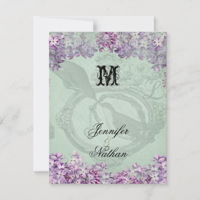 Vintage Lilacs Locket  Wedding RSVP Card (Front)