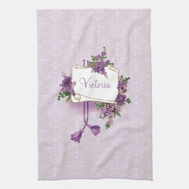 Vintage Lilacs Personalised Kitchen Towel (Vertical)