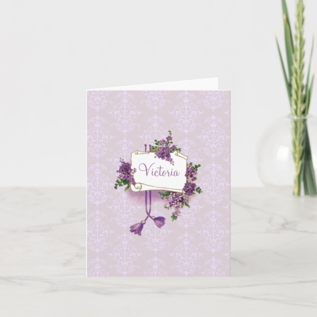 Vintage Lilacs Personalised Note Card (Front)