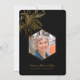 Vintage Lilies Gold Memorial Photo Thank you Card