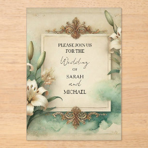 vintage lilies wedding acrylic invitations