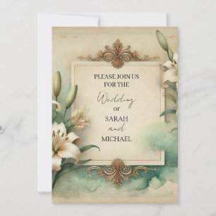 vintage lilies wedding invitation