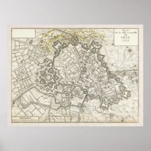 Vintage Lille France Map (1708) Poster