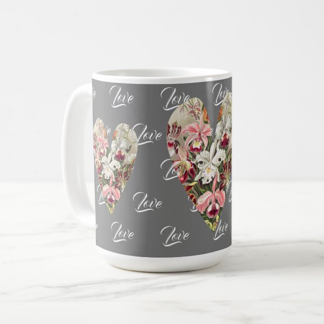 Vintage Lily Floral Hearts Love Mug Cup (Front Left)