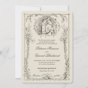 Vintage Lily Frame and Love Couple Wedding Invitation
