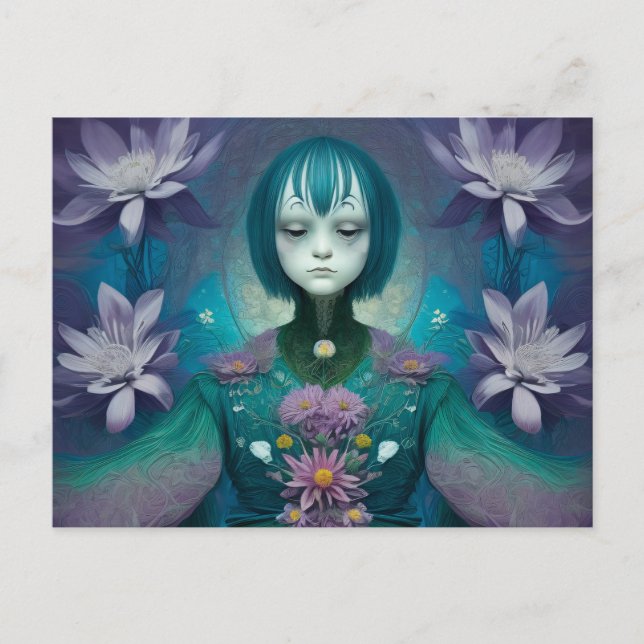 Vintage Lily Girl Surreal Portrait Postcard (Front)