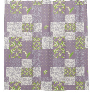 Vintage Lily-of-the-Valley Faux Patchwork Mauve Shower Curtain