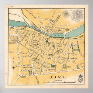 Vintage Lima Peru Map (1910) Poster