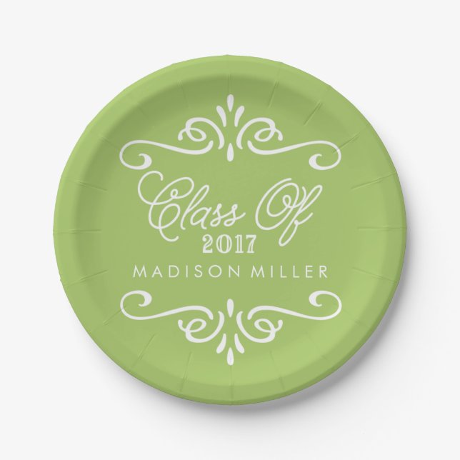 Vintage Lime Green | Graduation Party Paper Plate (Front)