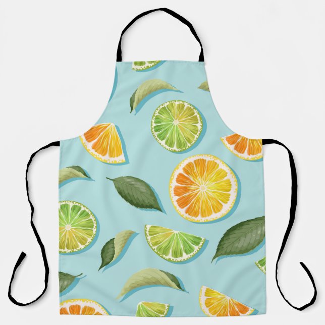 Vintage Lime Lemon Blue Pattern Apron (Front)