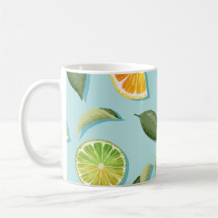 Vintage Lime Lemon Blue Pattern Coffee Mug