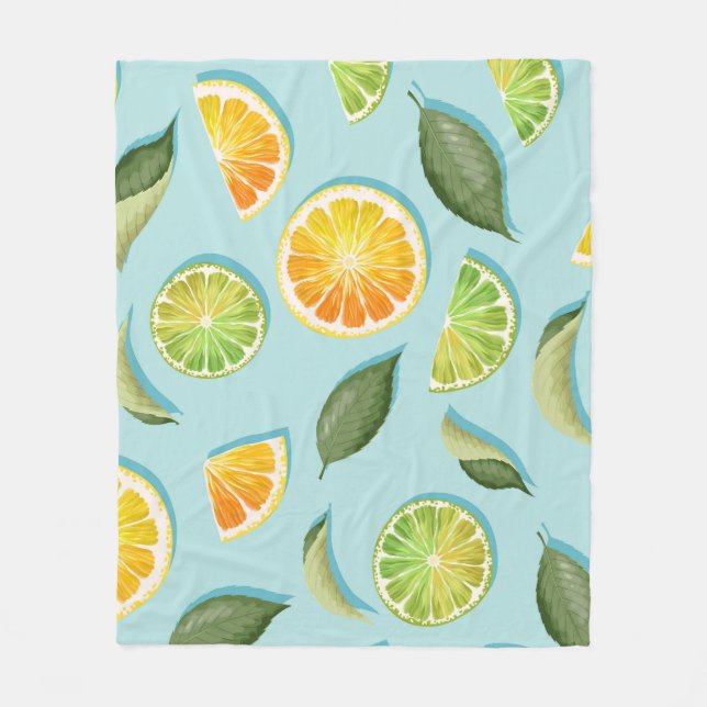 Vintage Lime Lemon Blue Pattern Fleece Blanket (Front)