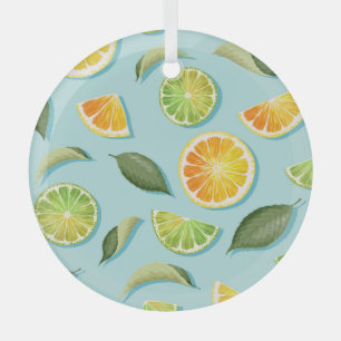 Vintage Lime Lemon Blue Pattern Glass Tree Decoration