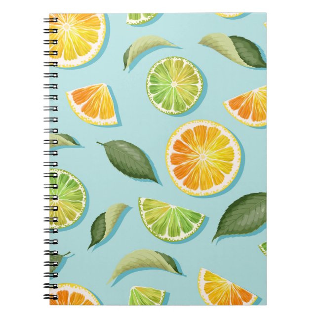 Vintage Lime Lemon Blue Pattern Notebook (Front)