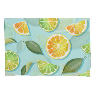 Vintage Lime Lemon Blue Pattern Pillowcase
