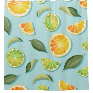 Vintage Lime Lemon Blue Pattern Shower Curtain