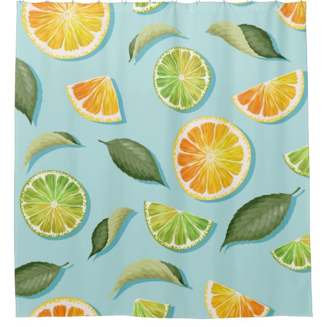 Vintage Lime Lemon Blue Pattern Shower Curtain (Front)