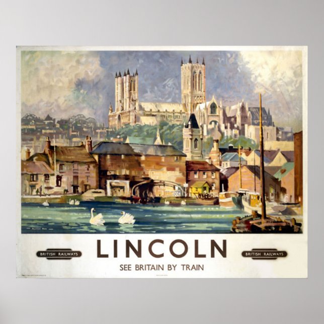 Vintage Lincoln Cathedral British Railways Travel  Poster (Front)