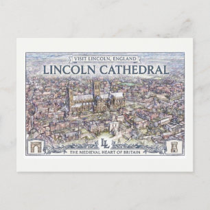 Vintage Lincoln Cathedral England Travel Poster Postcard