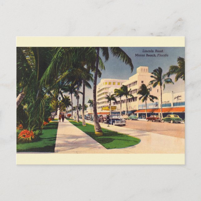 Vintage Lincoln Road Miami Beach Florida Postcard (Front)