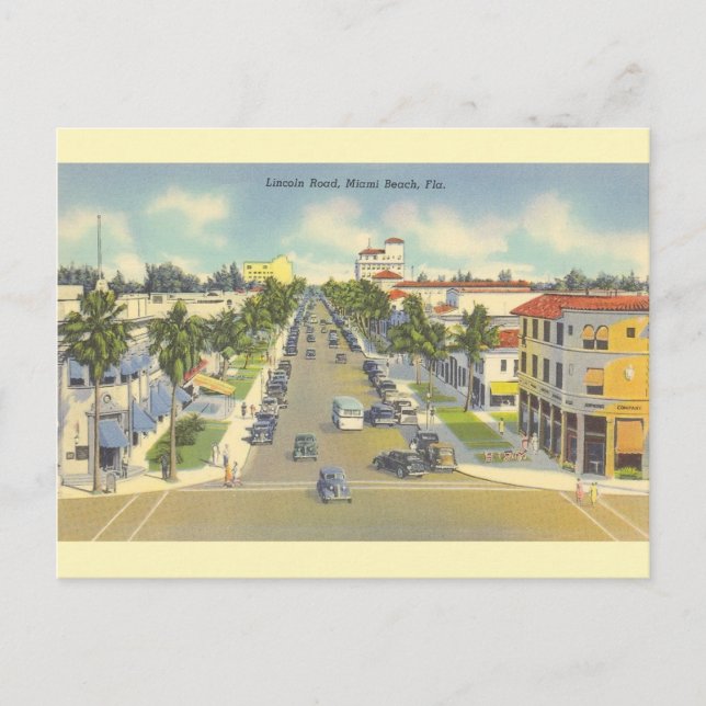 Vintage Lincoln Road Miami Beach Postcard (Front)
