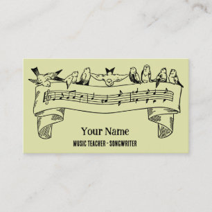 Vintage Line Art Birds Music Notes Customised Business Card