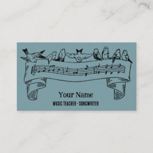 Vintage Line Art Birds Music Notes Customised Business Card