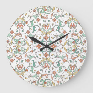 Vintage Line Art Eastern Ornament Large Clock