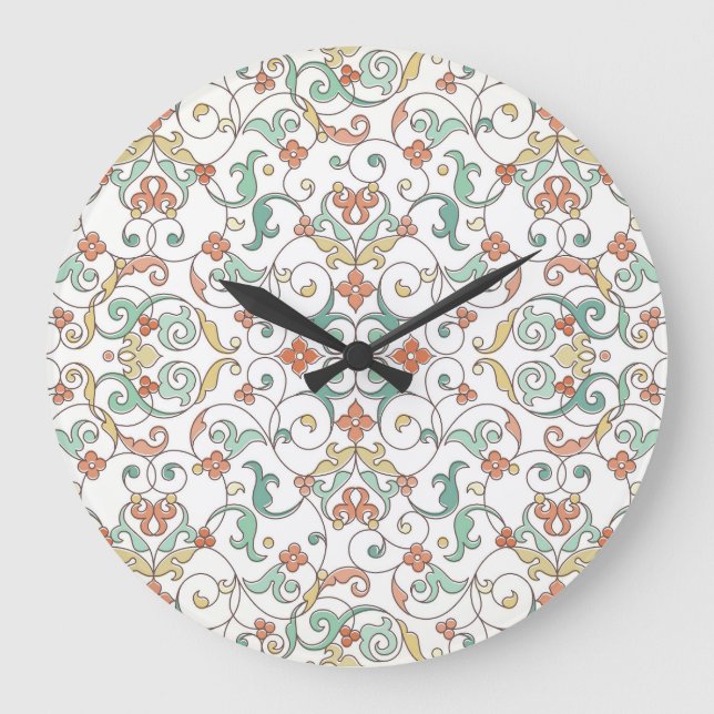 Vintage Line Art Eastern Ornament Large Clock (Front)