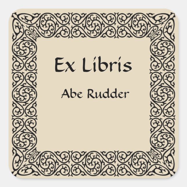 Vintage Line Art Swirls Bookplate Square Sticker (Front)