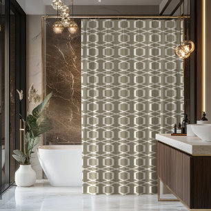 Vintage Linear Geometry Line Art Pattern in Taupe  Shower Curtain