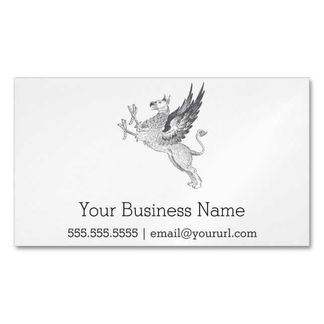 Vintage Lineart Gryphon Letterpress Magnetic Business Card (Front)