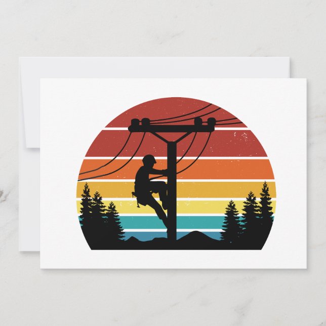 Vintage Lineman Sunset Retro Invitation (Front)