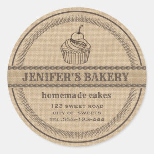 Vintage linen bakery Homemade cupcakes bakery Classic Round Sticker