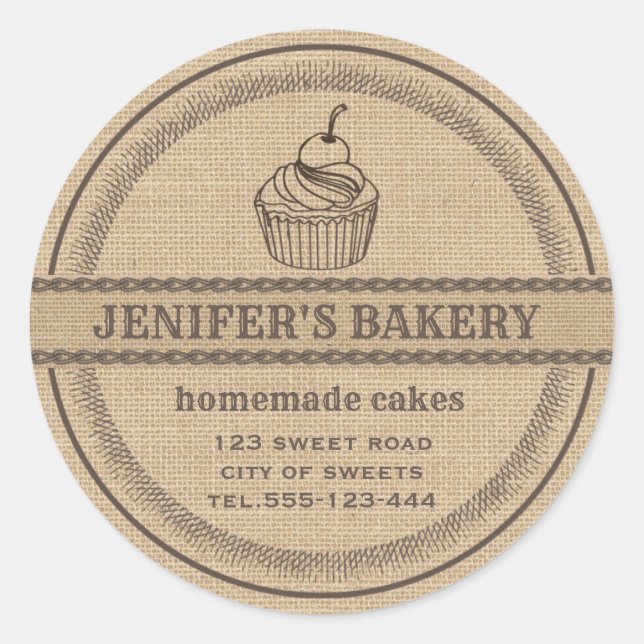 Vintage linen bakery Homemade cupcakes bakery Classic Round Sticker (Front)