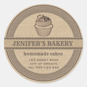 Vintage linen bakery Homemade cupcakes bakery Classic Round Sticker