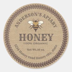 Vintage linen bee apiary honey jar label