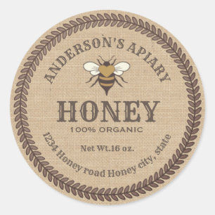 Vintage linen bee apiary honey jar label