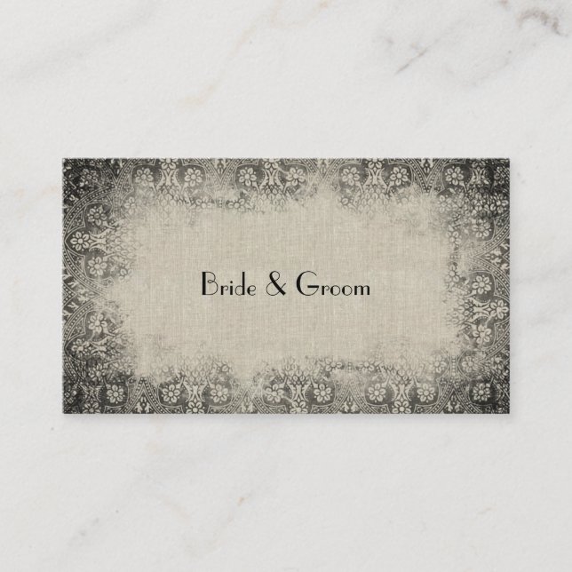 Vintage Linen Black Lace Place Cards (Front)