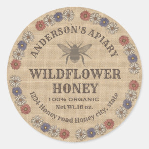 Vintage linen floral bee apiary honey jar label