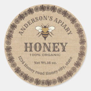 Vintage linen floral bee apiary honey jar label