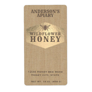 Vintage linen gold bee honey jar label
