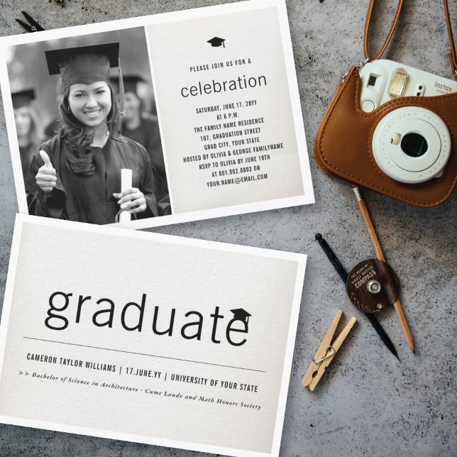 Vintage Linen Graduate Photo Graduation Party Invitation (Creator Uploaded)