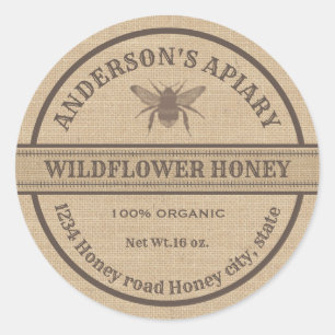 Vintage linen honeybee apiary honey jar label